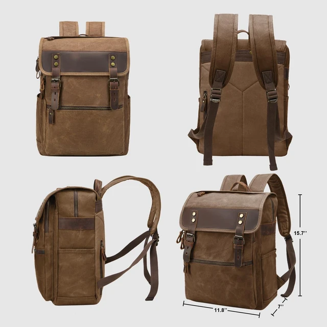 Alt view image 2 of 5 - NEHOR Waxed Canvas Vintage Backpack for Men Women, Coffee