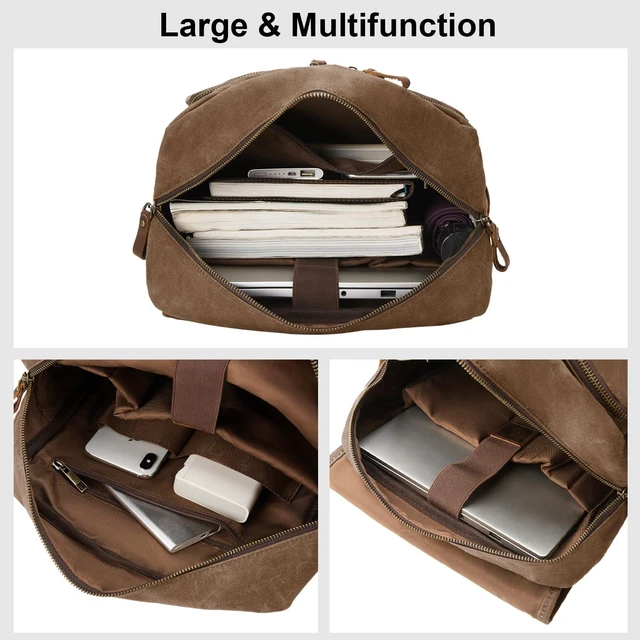 Alt view image 4 of 5 - NEHOR Waxed Canvas Vintage Backpack for Men Women, Coffee