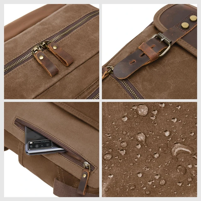 Alt view image 5 of 5 - NEHOR Waxed Canvas Vintage Backpack for Men Women, Coffee