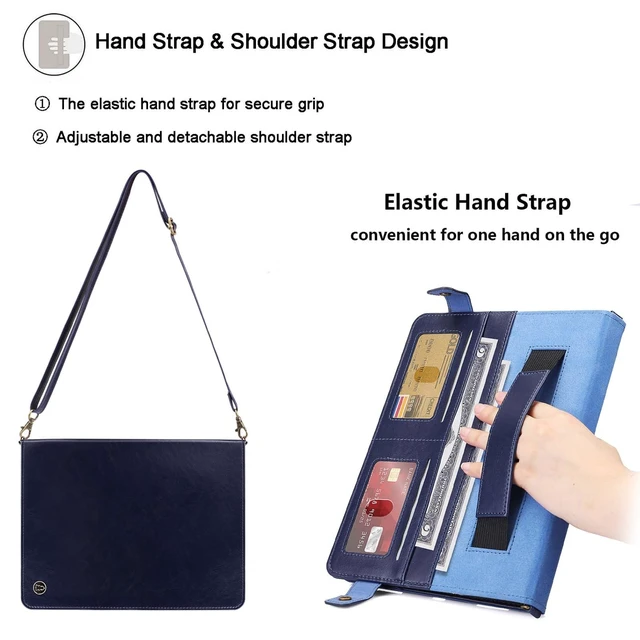 Alt view image 3 of 5 - UUcovers Crossbody Handbag Case for iPad Pro 11 inch M4 2024 (Model: A2836 A2837 A3006) with Pencil Holder/Shoulder Strap/Hand Strap/Pockets, Stand PU Leather Carrying Magnetic Wallet Cover, Blue