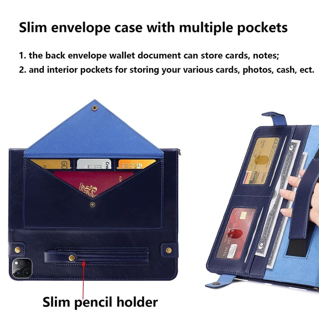 Alt view image 4 of 5 - UUcovers Crossbody Handbag Case for iPad Pro 11 inch M4 2024 (Model: A2836 A2837 A3006) with Pencil Holder/Shoulder Strap/Hand Strap/Pockets, Stand PU Leather Carrying Magnetic Wallet Cover, Blue