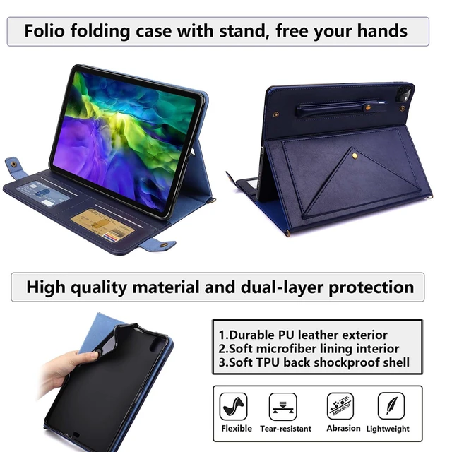 Alt view image 5 of 5 - UUcovers Crossbody Handbag Case for iPad Pro 11 inch M4 2024 (Model: A2836 A2837 A3006) with Pencil Holder/Shoulder Strap/Hand Strap/Pockets, Stand PU Leather Carrying Magnetic Wallet Cover, Blue
