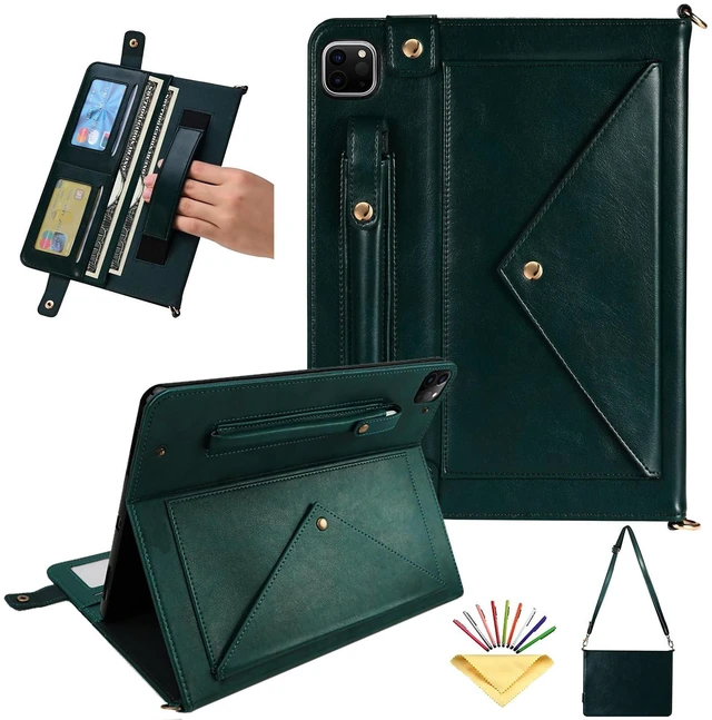 Main image of UUcovers Crossbody Handbag Case for iPad Pro 11 inch M4 2024 (Model: A2836 A2837 A3006) with Pencil Holder/Shoulder Strap/Hand Strap/Pockets Stand PU Leather Carrying Magnetic Wallet Cover,Dark Green