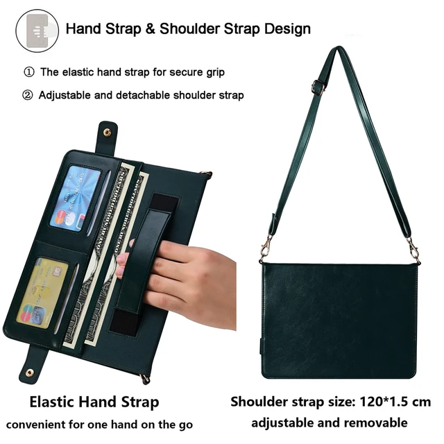 Alt view image 5 of 5 - UUcovers Crossbody Handbag Case for iPad Pro 11 inch M4 2024 (Model: A2836 A2837 A3006) with Pencil Holder/Shoulder Strap/Hand Strap/Pockets Stand PU Leather Carrying Magnetic Wallet Cover,Dark Green