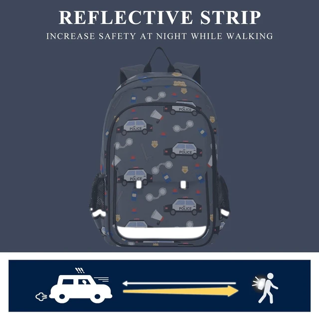 Alt view image 5 of 5 - Glaphy Police Car Pattern Backpack School Bag Lightweight Laptop Backpack Student Travel Daypack with Reflective Stripes