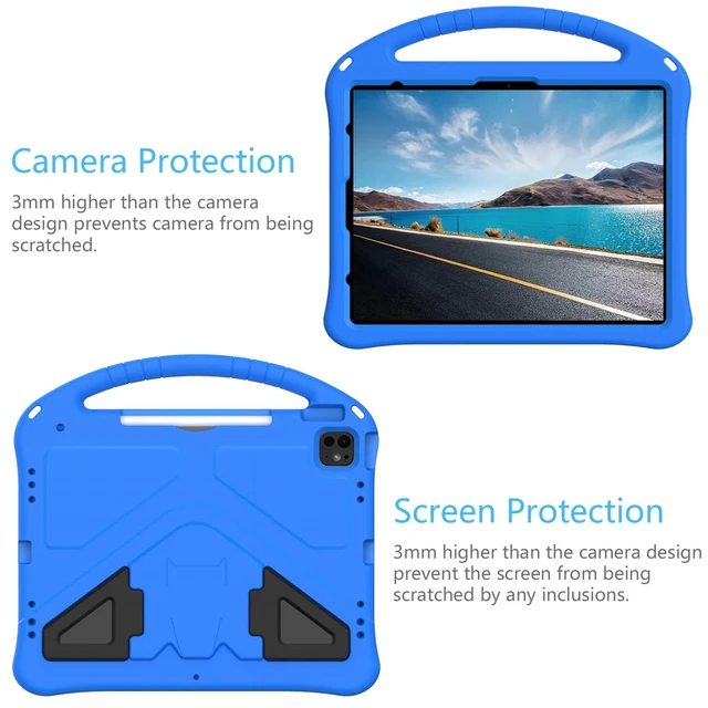 Alt view image 4 of 5 - UUcovers for iPad Pro 12.9 inch Kids Case 6th/5th/4th/3rd Generation (2022/2021/2020/2018) with Kickstand/Pencil Holder/Handle Stand Lightweight Soft EVA Shockproof Heavy Duty Protective Cover, Blue