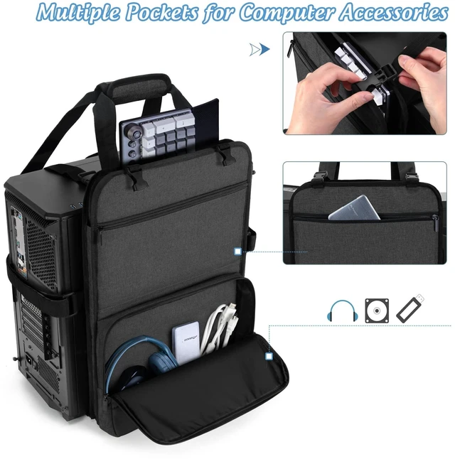Alt view image 2 of 5 - Trunab PC Tower Carrying Strap with Handle, Desktop Computer Case,Black