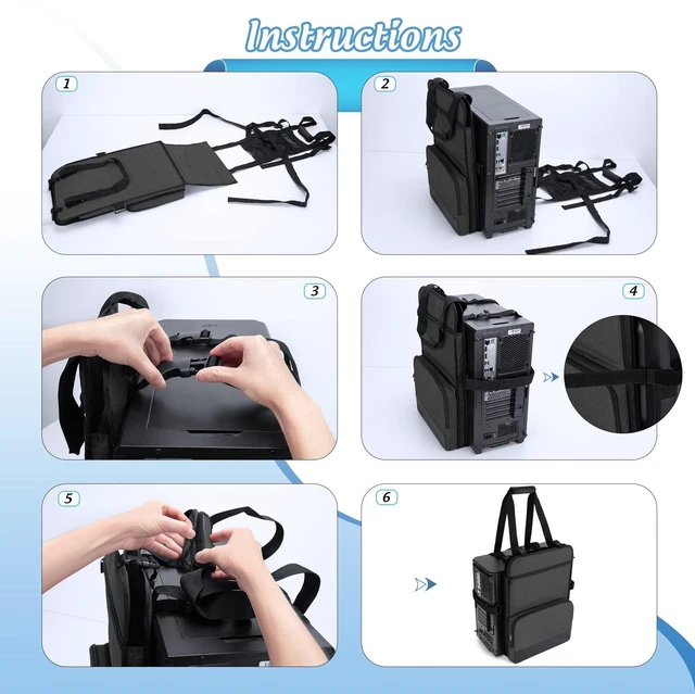 Alt view image 3 of 5 - Trunab PC Tower Carrying Strap with Handle, Desktop Computer Case,Black