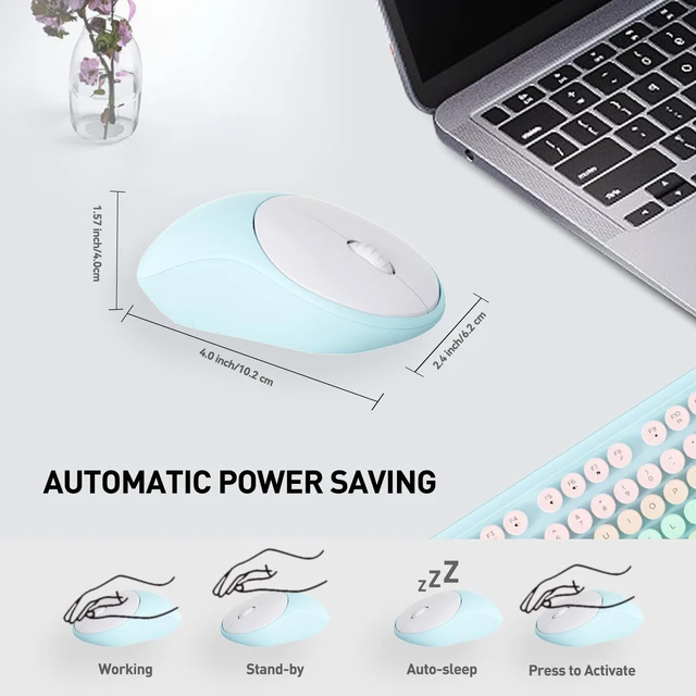 Alt view image 2 of 5 - Wireless Keyboards Mouse Combos, Colorful Cute Typewriter Full-Size Retro Round Keycaps, 2.4GHz Cordless Sleep Mode Office Quiet Wireless Keyboard and Mouse Set for Desktop Laptop PC Com