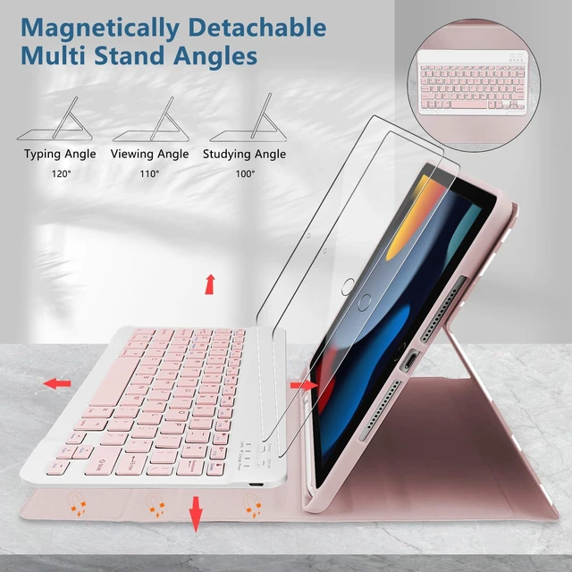 Alt view image 3 of 5 - TopPerfekt for iPad 9th Generation Keyboard Case 10.2" 2021, Magnetically Absorbent, Auto Sleep/Wake, Pencil Holder with 2 Tempered Film for iPad 8th/7th Gen 10.2" - Brown Cow
