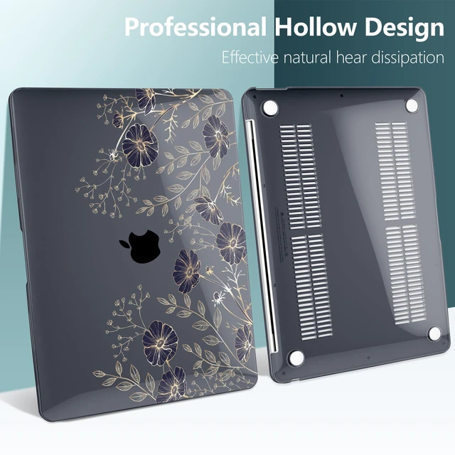 Alt view image 5 of 5 - TWOLSKOO for MacBook Air 13.3 inch Case 2021 2020 2019 2018 Release M1 A2337 A2179 A1932 with Touch ID, Plastic Hard Shell Case & Keyboard Cover & Type C Adapter, Golden Flowers