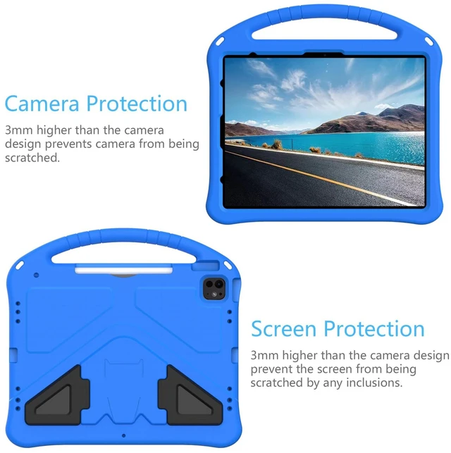 Alt view image 3 of 5 - UUcovers Kids Case for iPad Pro 13 inch M5/M4 (2025/2024) with Kickstand/Pencil Holder/Handle Stand Lightweight Soft EVA Foam Shockproof Heavy Duty Rugged Protection Kids Girls Boys Cover, Blue