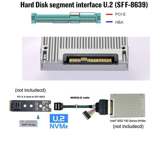 Alt view image 4 of 5 - chenyang PCIe 4.0 SFF-8643 to SFF-8639 Cable with SATA Power for U.2 SFF-8639 NVME SSD Motherboard Internal Expansion 1.64FT/0.5M