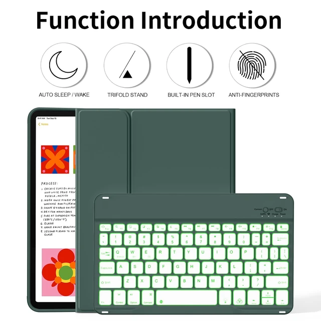 Alt view image 2 of 5 - kenke for iPad 11/10th Gen Case with Keyboard 11/10.9 inch 2025 A16/2022, Detachable Wireless Bluetooth Keyboard Case with Right Side Pencil Holder, Backlit White Square Keycaps (Dark Green
