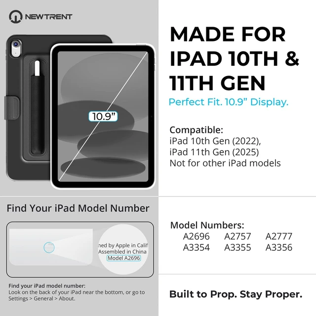 Alt view image 5 of 5 - Proper iPad Case 10th & 11th Generation (A16) with Dual Pencil Holder - Secure Pouch + Magnetic Side - 10.9 Inch Folio Cover, Multi-Angle Portrait Stand & Fridge Mount