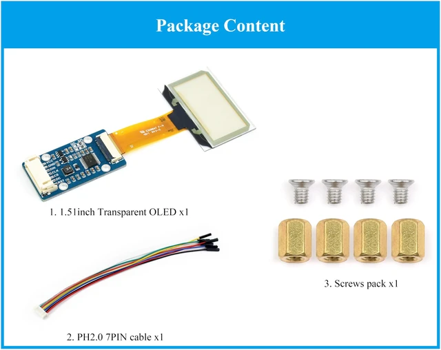 Alt view image 2 of 5 - UeeKKoo 1.51inch Transparent OLED Compatible with Raspberry Pi 5/4B/3B+/3B/A+/Pi Zero W/Pi Zero 2W, 128 x 64 Resolution, SPI/I2C Interfaces, Embedded Independent Driver Chip, Light Blue Color Display
