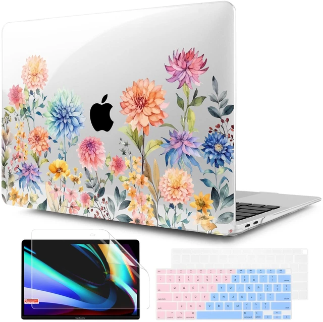 Main image of TWOLSKOO for MacBook Air 13 inch Case 2021 2020 2019 2018 Model A2337 M1 A2179 A1932 with Retina Display & Touch ID, Plastic Hard Shell Cover & Keyboard Skin & Screen Protector - Beautiful Flowers