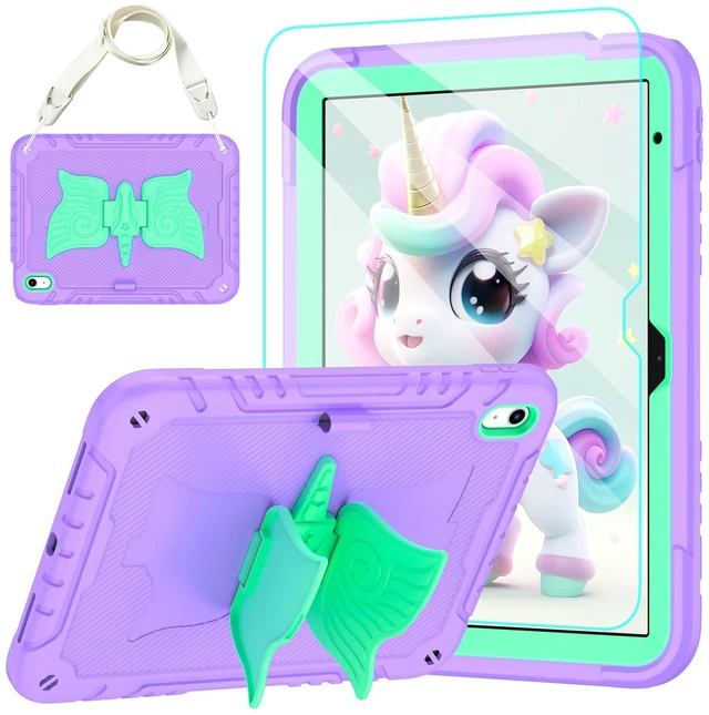 Main image of TOMORRY for iPad (A16) 11th Generation 11 Inch 2025/iPad 10th Generation Case 10.9 Inch 2022 with Tempered Glass Screen Protector,Unicorn Stand,Shoulder Strap,for iPad 10 Case Kids Girls (Purple)