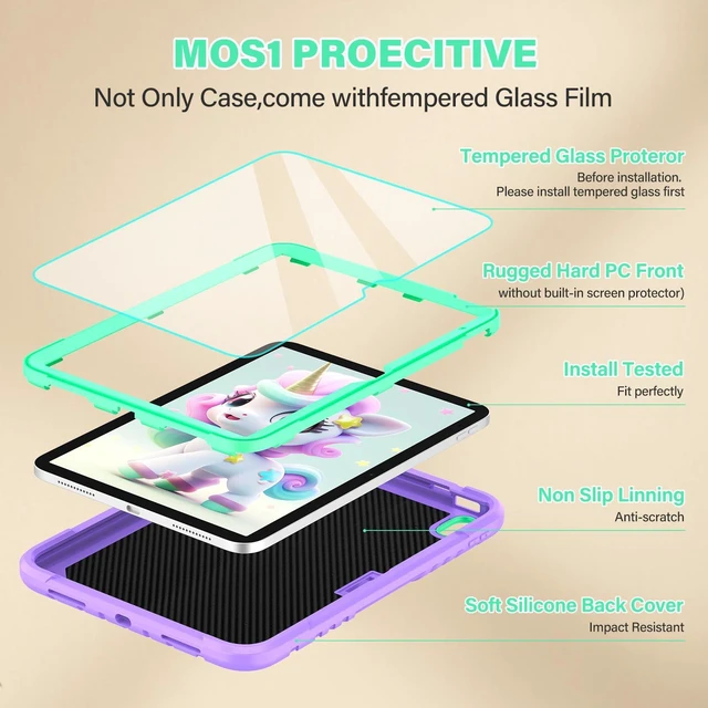 Alt view image 3 of 5 - TOMORRY for iPad (A16) 11th Generation 11 Inch 2025/iPad 10th Generation Case 10.9 Inch 2022 with Tempered Glass Screen Protector,Unicorn Stand,Shoulder Strap,for iPad 10 Case Kids Girls (Purple)