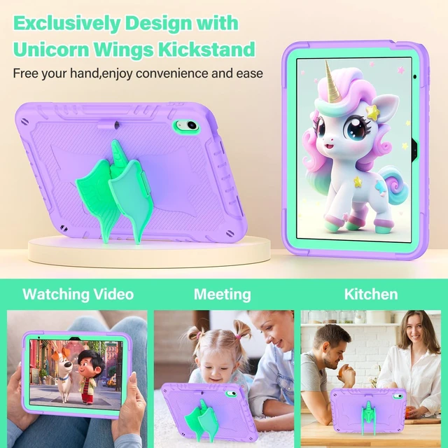 Alt view image 5 of 5 - TOMORRY for iPad (A16) 11th Generation 11 Inch 2025/iPad 10th Generation Case 10.9 Inch 2022 with Tempered Glass Screen Protector,Unicorn Stand,Shoulder Strap,for iPad 10 Case Kids Girls (Purple)