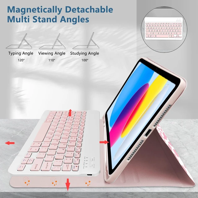 Alt view image 3 of 5 - TopPerfekt for iPad 9th Generation Keyboard Case 10.2" 2021, Magnetically Absorbent, Auto Sleep/Wake, Pencil Holder for iPad 8th Gen 2020, 7th Gen 2019, Air 3rd, pro 10.5" (Notebook Pink Cow)