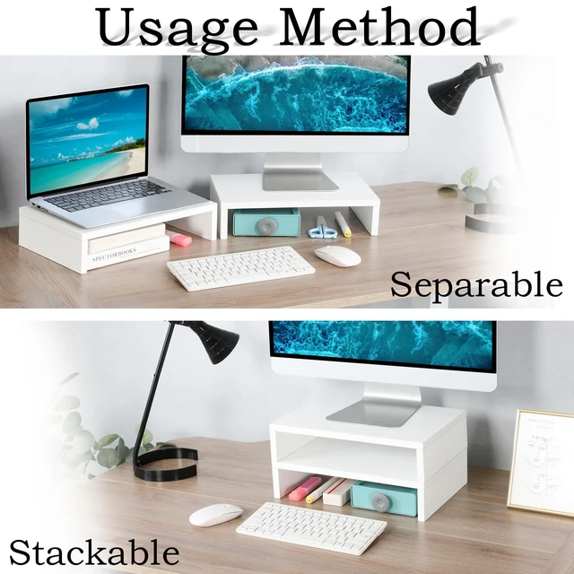 Alt view image 3 of 5 - TEAMIX White Monitor Stand Riser, 2 Pack Wood