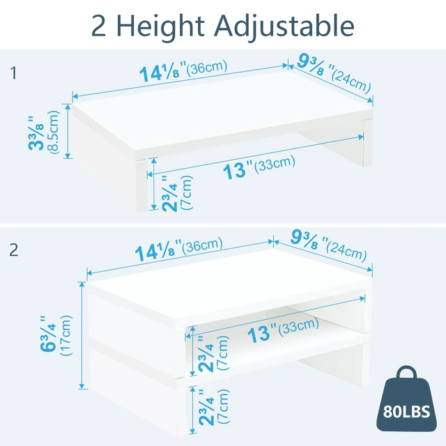 Alt view image 4 of 5 - TEAMIX White Monitor Stand Riser, 2 Pack Wood