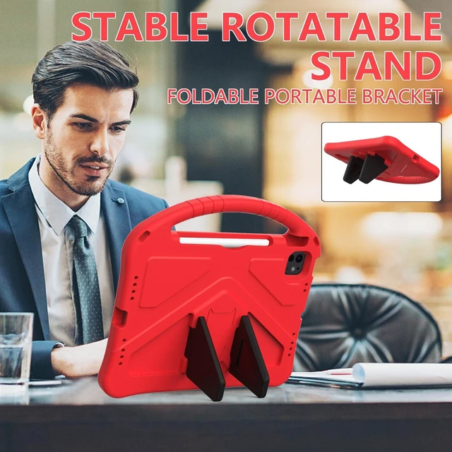 Alt view image 2 of 5 - Kids Case for iPad Pro 11-inch (M5) 2025/(M4) 2024, Air 11" 2026 M4/M3/M2 Case with Pencil Holder, Techcircle Lightweight Shockproof EVA Foam Handle Stand Anti-Slip Grip Rugged Cover, Red