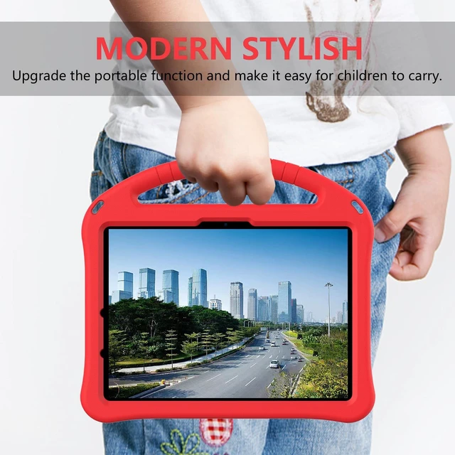 Alt view image 3 of 5 - Kids Case for iPad Pro 11-inch (M5) 2025/(M4) 2024, Air 11" 2026 M4/M3/M2 Case with Pencil Holder, Techcircle Lightweight Shockproof EVA Foam Handle Stand Anti-Slip Grip Rugged Cover, Red