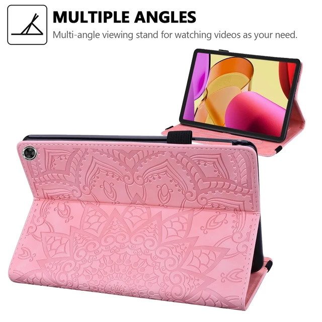Alt view image 3 of 5 - Case for Fire Max 11 (2023), Techcircle Stylish Mandala Embossed PU Leather Folio Stand Soft TPU Back Cover Slim Lightweight Elastic Band Protective Case with Pen Holder & Card Slots, Pink