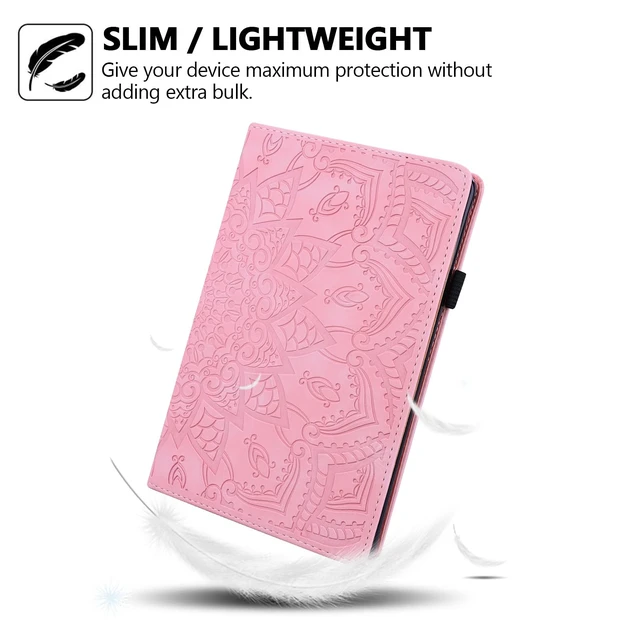 Alt view image 2 of 5 - Case for Fire Max 11 (2023), Techcircle Stylish Mandala Embossed PU Leather Folio Stand Soft TPU Back Cover Slim Lightweight Elastic Band Protective Case with Pen Holder & Card Slots, Pink