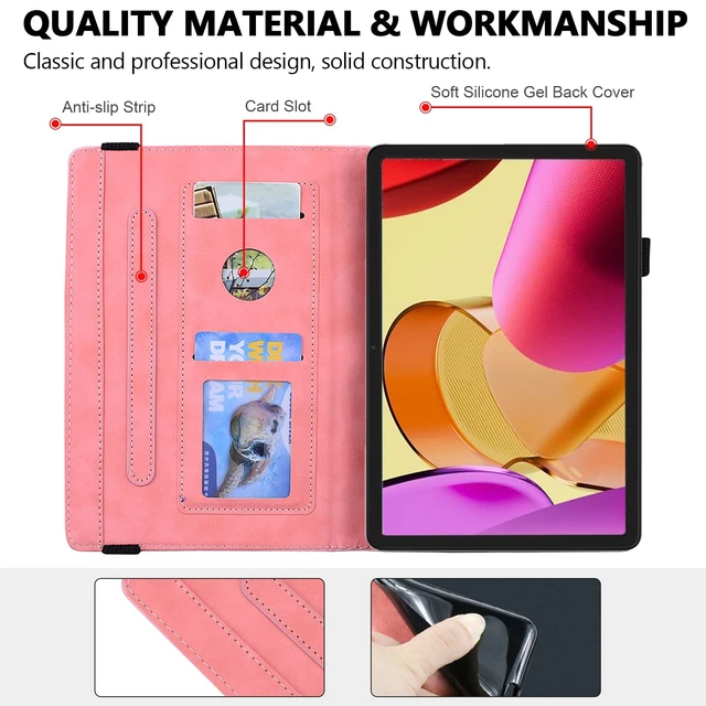 Alt view image 4 of 5 - Case for Fire Max 11 (2023), Techcircle Stylish Mandala Embossed PU Leather Folio Stand Soft TPU Back Cover Slim Lightweight Elastic Band Protective Case with Pen Holder & Card Slots, Pink