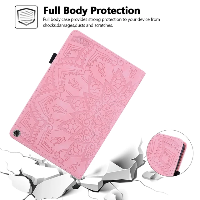 Alt view image 5 of 5 - Case for Fire Max 11 (2023), Techcircle Stylish Mandala Embossed PU Leather Folio Stand Soft TPU Back Cover Slim Lightweight Elastic Band Protective Case with Pen Holder & Card Slots, Pink