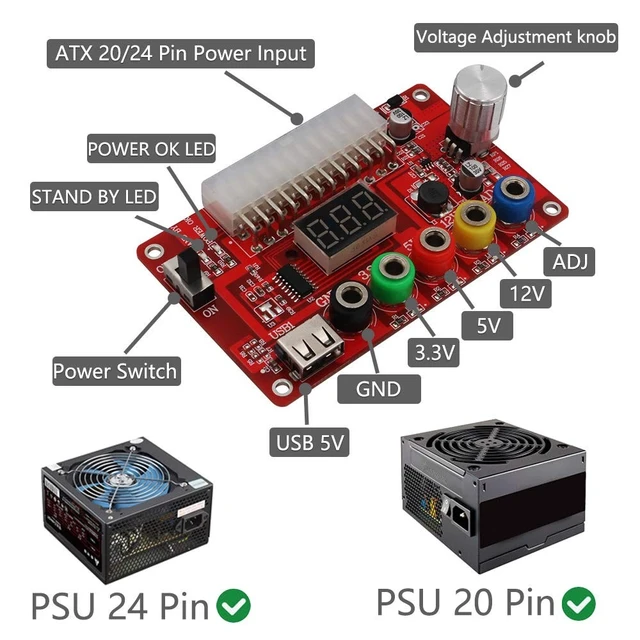 Alt view image 2 of 5 - HLT New Version ATX Power Supply Breakout Board and Acrylic Case Kit with ADJ Adjustable Voltage Knob, Supports 3.3V, 5V, 12V and 1.8V-10.8V (ADJ) Output Voltage, 3A Maximum Output, Reset Protection.