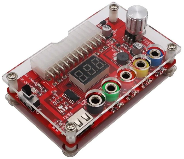 Main image of HLT New Version ATX Power Supply Breakout Board and Acrylic Case Kit with ADJ Adjustable Voltage Knob, Supports 3.3V, 5V, 12V and 1.8V-10.8V (ADJ) Output Voltage, 3A Maximum Output, Reset Protection.