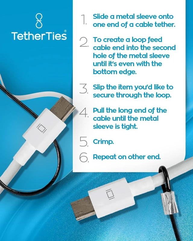 Alt view image 5 of 5 - TetherTies Cable Organization, DIY Tether Kit - Customizable Cable Tethers for Computers, Adapters & Dongles - Easy Self Installation Tether Cables with Free Crimping Tool (Black 10 Pk, 12 inch)