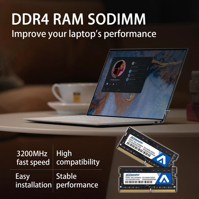 Alt view image 2 of 5 - Acclamator DDR4 RAM 32GB Kit (2x16GB) 3200MHz PC4-25600 CL22 1.2V SODIMM