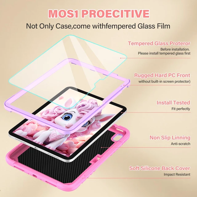 Alt view image 3 of 5 - TOMORRY for iPad (A16) 11th Generation 11 Inch 2025/iPad 10th Generation Case 10.9 Inch 2022 with Tempered Glass Screen Protector,Unicorn Stand,Shoulder Strap,for iPad 10 Case Kids Girls (Pink)