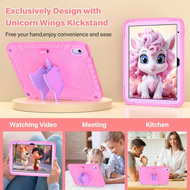 Alt view image 5 of 5 - TOMORRY for iPad (A16) 11th Generation 11 Inch 2025/iPad 10th Generation Case 10.9 Inch 2022 with Tempered Glass Screen Protector,Unicorn Stand,Shoulder Strap,for iPad 10 Case Kids Girls (Pink)