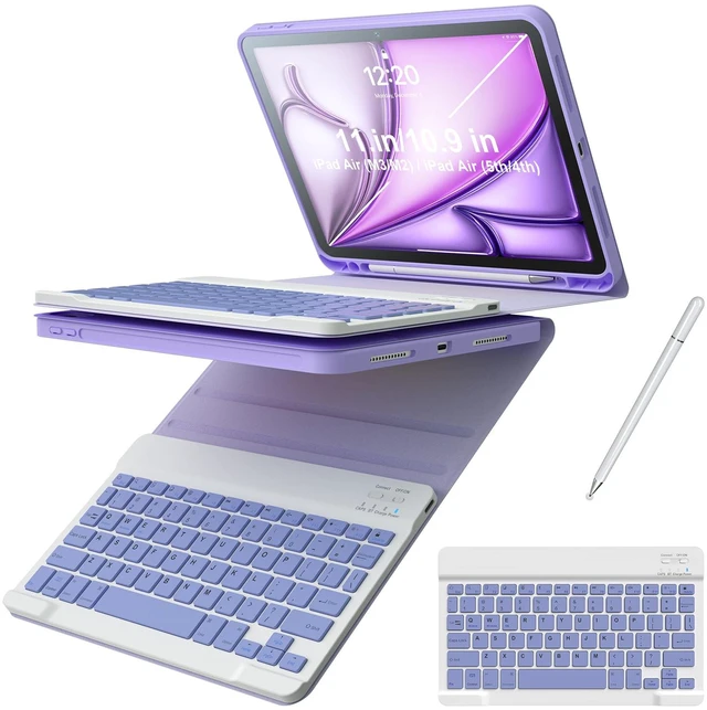 Main image of GETFRST for iPad Case with Detachable Bluetooth Keyboard (USB-C Rechargeable) & Stylus Pen for iPad Air 11" (M2/M3 2024/2025) air 4th/5th Protective Cover with Pencil Holder, Multi-Angle Stand,Purple