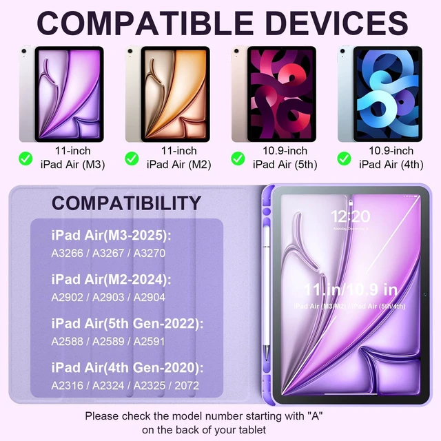 Alt view image 2 of 5 - GETFRST for iPad Case with Detachable Bluetooth Keyboard (USB-C Rechargeable) & Stylus Pen for iPad Air 11" (M2/M3 2024/2025) air 4th/5th Protective Cover with Pencil Holder, Multi-Angle Stand,Purple