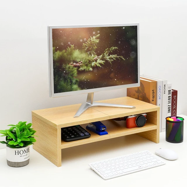 Alt view image 2 of 5 - TEAMIX 20 inch Monitor Riser Stand - 2 Tiers, Wood Desktop Bookshelf, Maple