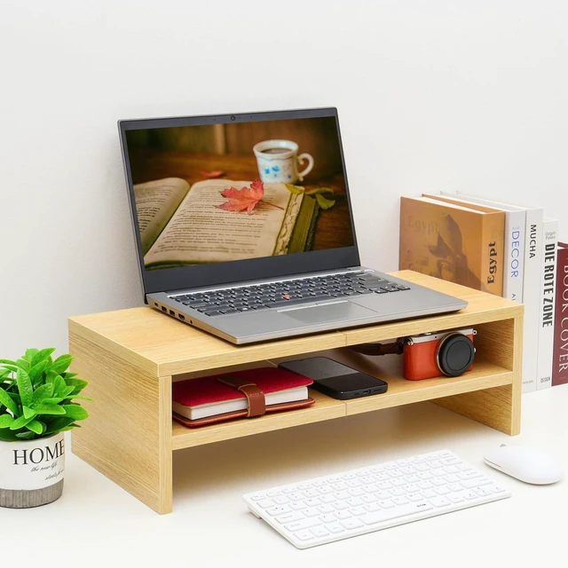 Alt view image 3 of 5 - TEAMIX 20 inch Monitor Riser Stand - 2 Tiers, Wood Desktop Bookshelf, Maple