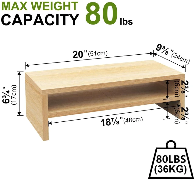 Alt view image 5 of 5 - TEAMIX 20 inch Monitor Riser Stand - 2 Tiers, Wood Desktop Bookshelf, Maple