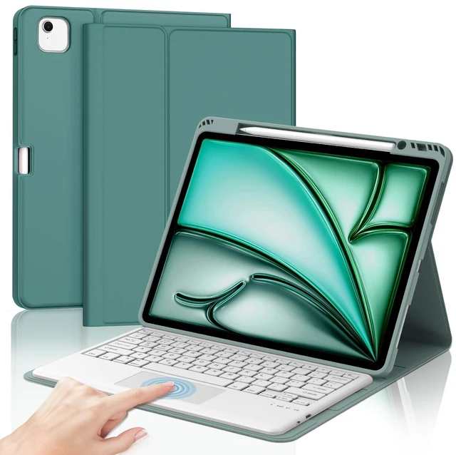 Main image of Touchpad Keyboard Case for iPad Air 13 inch (M3 2025/M2 2024) - Multi-Touch Trackpad, Detachable Bluetooth Touch Keyboard Slim Folio Smart Cover with Pen Holder iPad 12.9"6th/5th/4th/3rd (Dark Green)