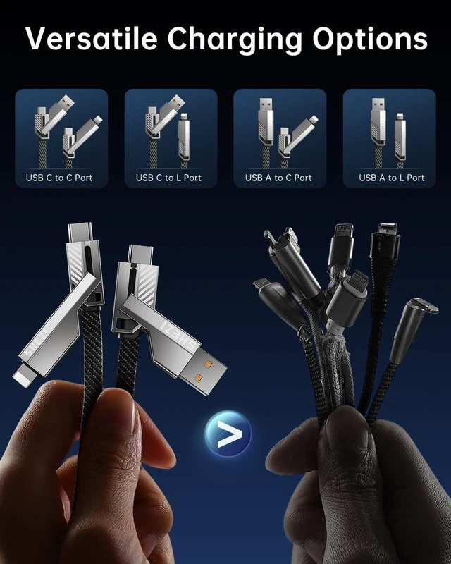 Alt view image 2 of 5 - Jixivor 5FT 4 in 1 Multi Charging Cable, 60W USB A/C to C/Lightning Cable Combo, Support High-Speed Charging & Fast Data Transfer, CarPlay & Android Auto, Multi Charger Cord for iPhone/Samsung/i
