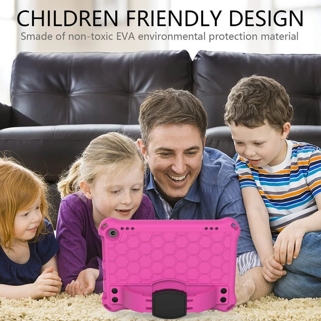 Alt view image 2 of 5 - Bumper Case for Fire HD 8"/Plus 10th Gen (2020 Only), Techcircle Shockproof Hand Belt Stand Cover Kids EVA Foam Honeycomb Protective Case with Shoulder Strap Handle Light Cover, Rose