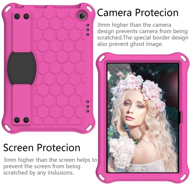 Alt view image 3 of 5 - Bumper Case for Fire HD 8"/Plus 10th Gen (2020 Only), Techcircle Shockproof Hand Belt Stand Cover Kids EVA Foam Honeycomb Protective Case with Shoulder Strap Handle Light Cover, Rose