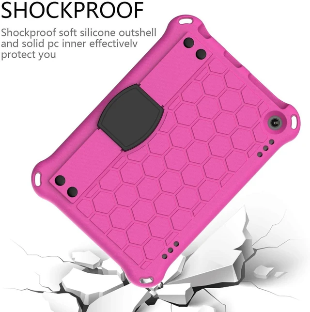 Alt view image 4 of 5 - Bumper Case for Fire HD 8"/Plus 10th Gen (2020 Only), Techcircle Shockproof Hand Belt Stand Cover Kids EVA Foam Honeycomb Protective Case with Shoulder Strap Handle Light Cover, Rose