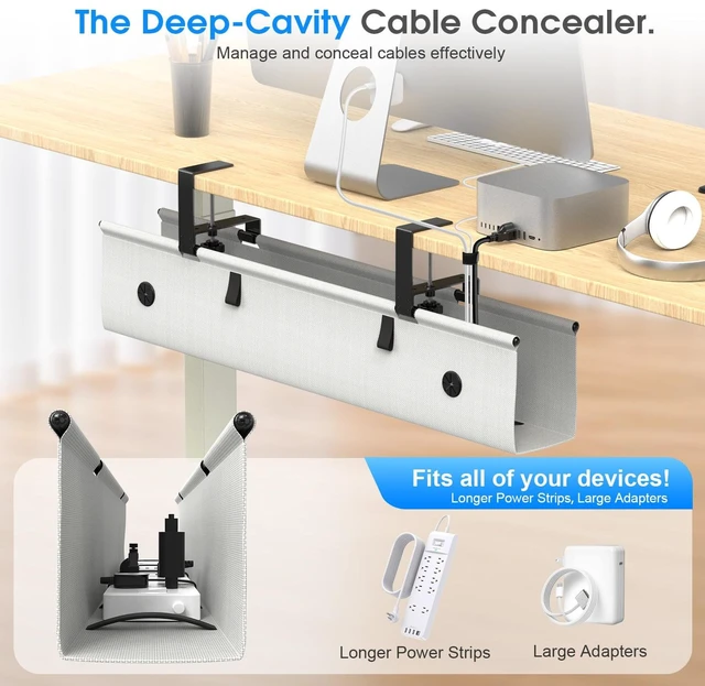 Alt view image 3 of 5 - KIGJU Under Desk Cable Management Tray, 30-inch No-Drill Cord Organizer with Anti-Sag Reinforced Base, Fabric Wire Management Hider for Standing Desk, Office & Gaming Accessories - Grey